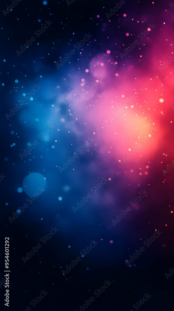 Fototapeta premium Abstract cosmic background with blue and pink clouds and bokeh lights.