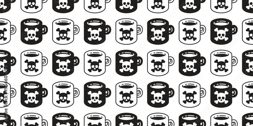 coffee cup seamless pattern Halloween skull crossbones vector cartoon character poison doodle tile background gift wrapping paper repeat wallpaper scarf isolated illustration design coffee cup seamless pattern Halloween skull crossbones vector cartoon character poison doodle tile background gift wrapping paper repeat wallpaper scarf isolated illustration design
