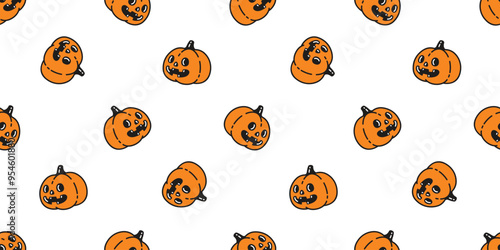 pumpkin seamless pattern halloween vector jack o lantern cartoon character doodle tile background gift wrapping paper scarf isolated repeat wallpaper