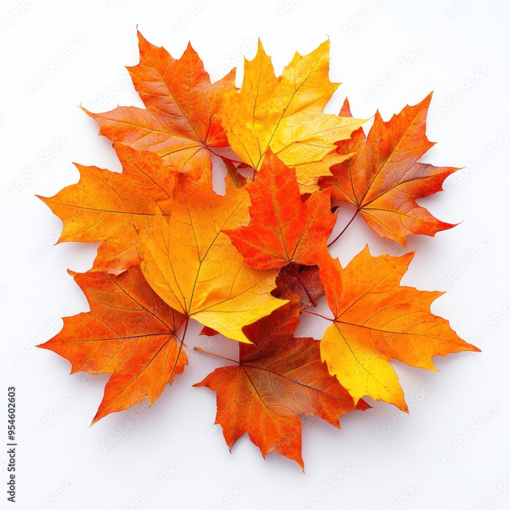 Obraz premium A Cluster of Colorful Autumn Maple Leaves on a White Background