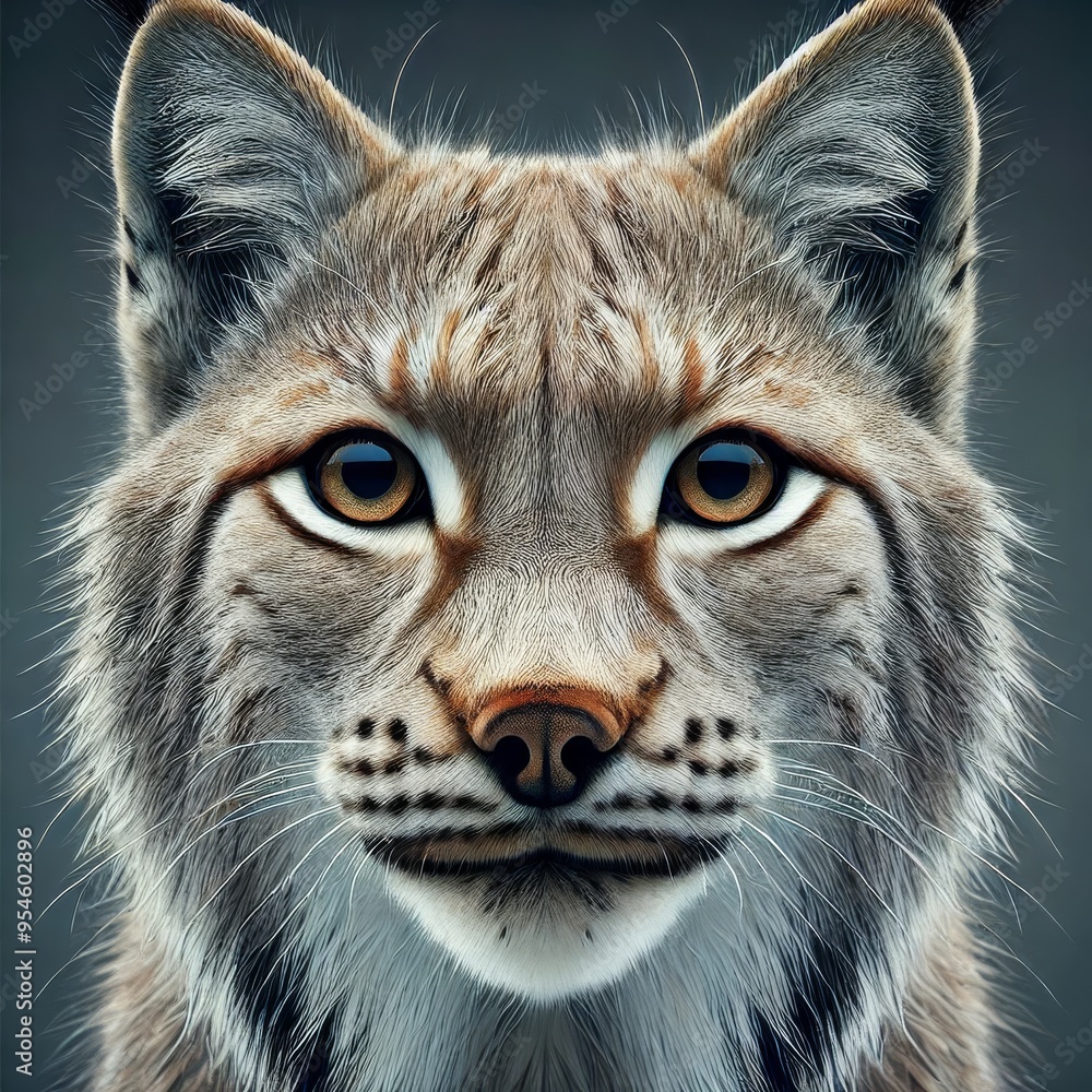 Obraz premium Ultra Close-Up Super Macro of a Lynx's Face with Detailed Fur and Piercing Eyes