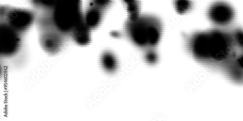 Black and white halftone background. Abstract illustration of round particles. The dots form shapeless images. Vector graphics.