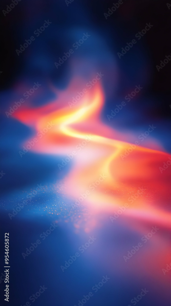 Abstract digital art with a blurred background and a wavy line of light in pink, yellow and orange on a blue and purple background. Abstract digital art with a blurred background and a wavy line of light in pink, yellow and orange on a blue and purple background.