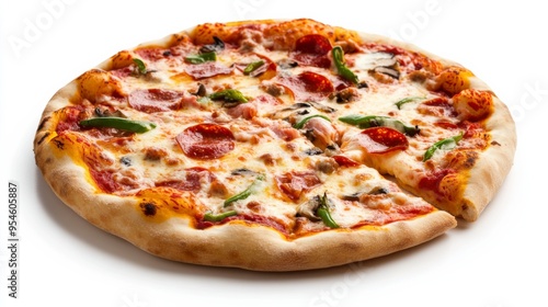 Delicious pizza with pepperoni, cheese, and fresh basil, perfect for any meal or gathering, showcasing culinary artistry.