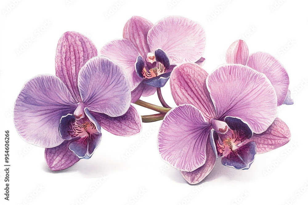 Obraz premium A close-up of three pink and purple orchids, the petals are soft and delicate, and the flowers are arranged in a cluster.