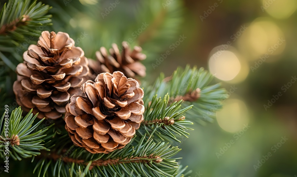 several pine cones on the branches of an evergreen tree in a natural outdoor setting, Generative AI several pine cones on the branches of an evergreen tree in a natural outdoor setting, Generative AI