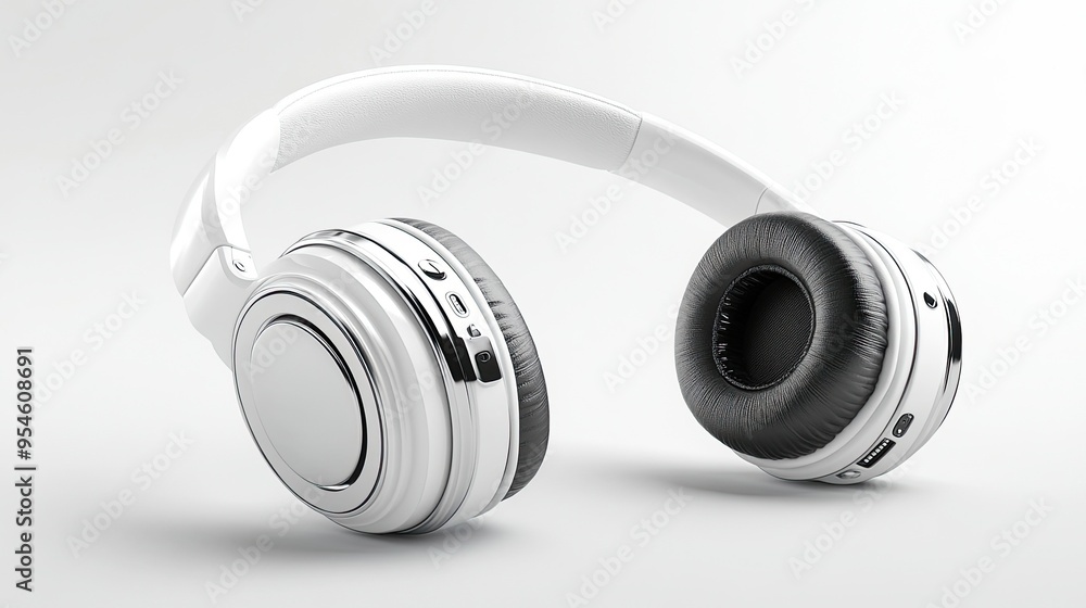 Realistic White Wireless Headphones Isolated on White Background Realistic White Wireless Headphones Isolated on White Background