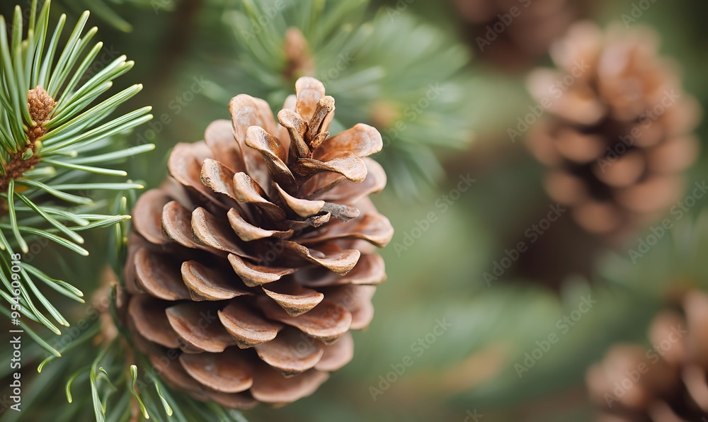 several pine cones on the branches of an evergreen tree in a natural outdoor setting, Generative AI several pine cones on the branches of an evergreen tree in a natural outdoor setting, Generative AI