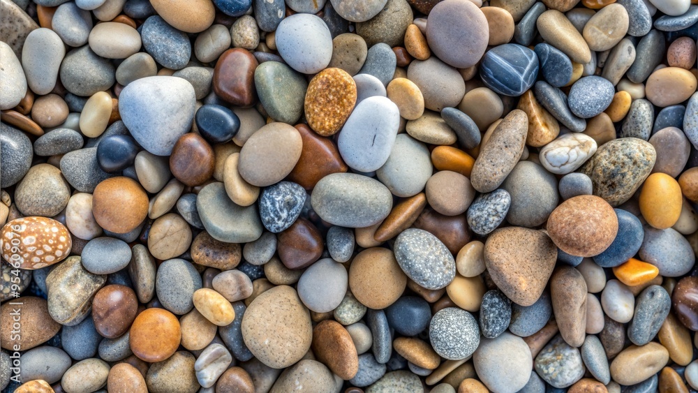 Close-up of assorted river stones with smooth textures and natural earthy colors Close-up of assorted river stones with smooth textures and natural earthy colors