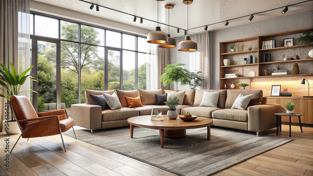 The contemporary home boasts a stylish yet incomplete aesthetic, featuring high-end furniture alongside neutral accents The contemporary home boasts a stylish yet incomplete aesthetic, featuring high-end furniture alongside neutral accents