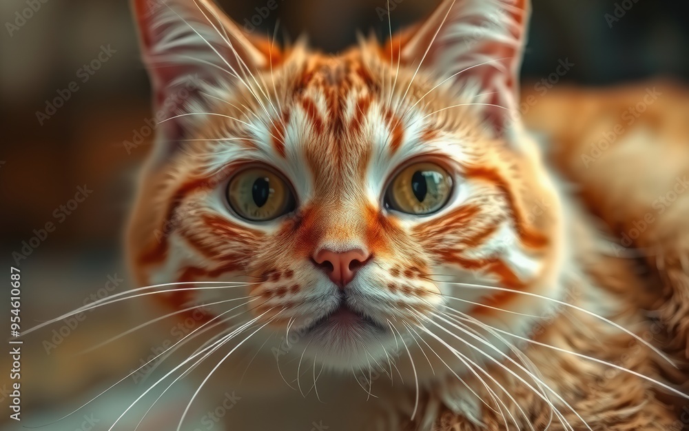 Chat multi couleurs, roux et blanc au regard intense Chat multi couleurs, roux et blanc au regard intense