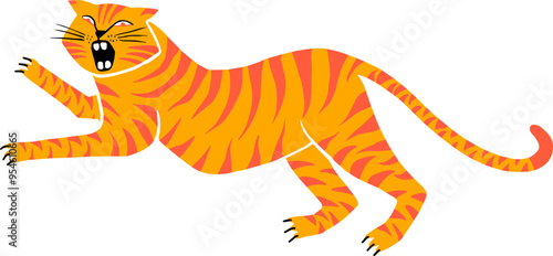 Dynamic Roaring Tiger Illustration in Vibrant Orange