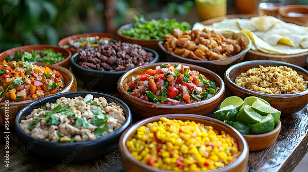 Delicious Mexican Food Buffet with Various Toppings Delicious Mexican Food Buffet with Various Toppings