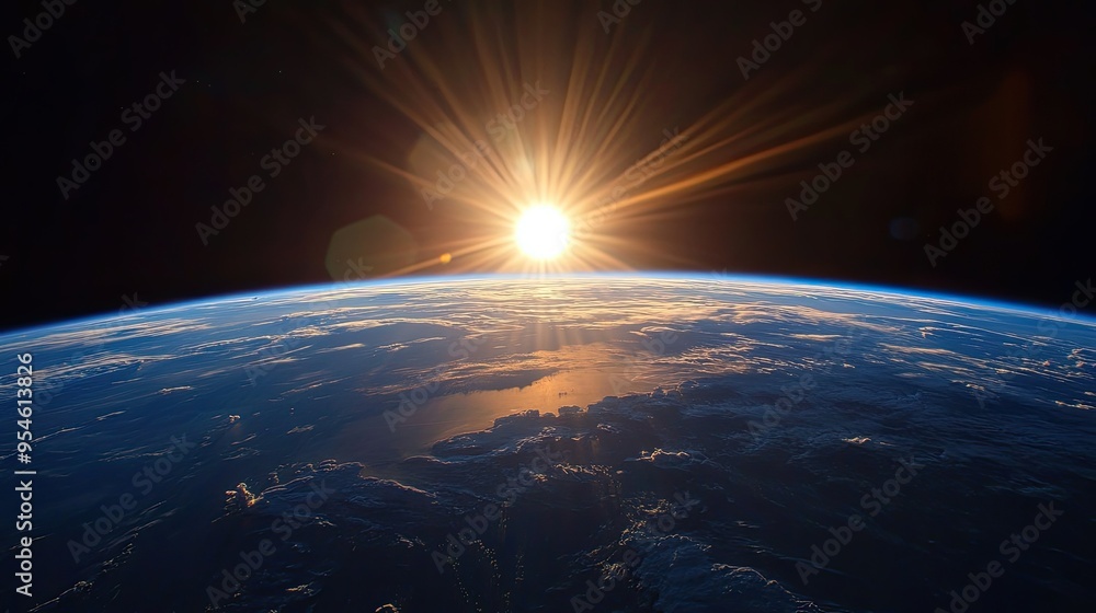 A beautiful image of Earth from space during sunrise, with a blue-toned light spreading over the horizon. A beautiful image of Earth from space during sunrise, with a blue-toned light spreading over the horizon.