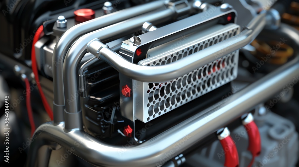 A 3D render of an ATV engine oil cooler A 3D render of an ATV engine oil cooler