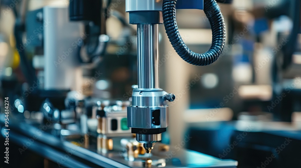 Robotic pneumatic piston unit in an industrial machine, highlighting automation and technology in production environments Robotic pneumatic piston unit in an industrial machine, highlighting automation and technology in production environments