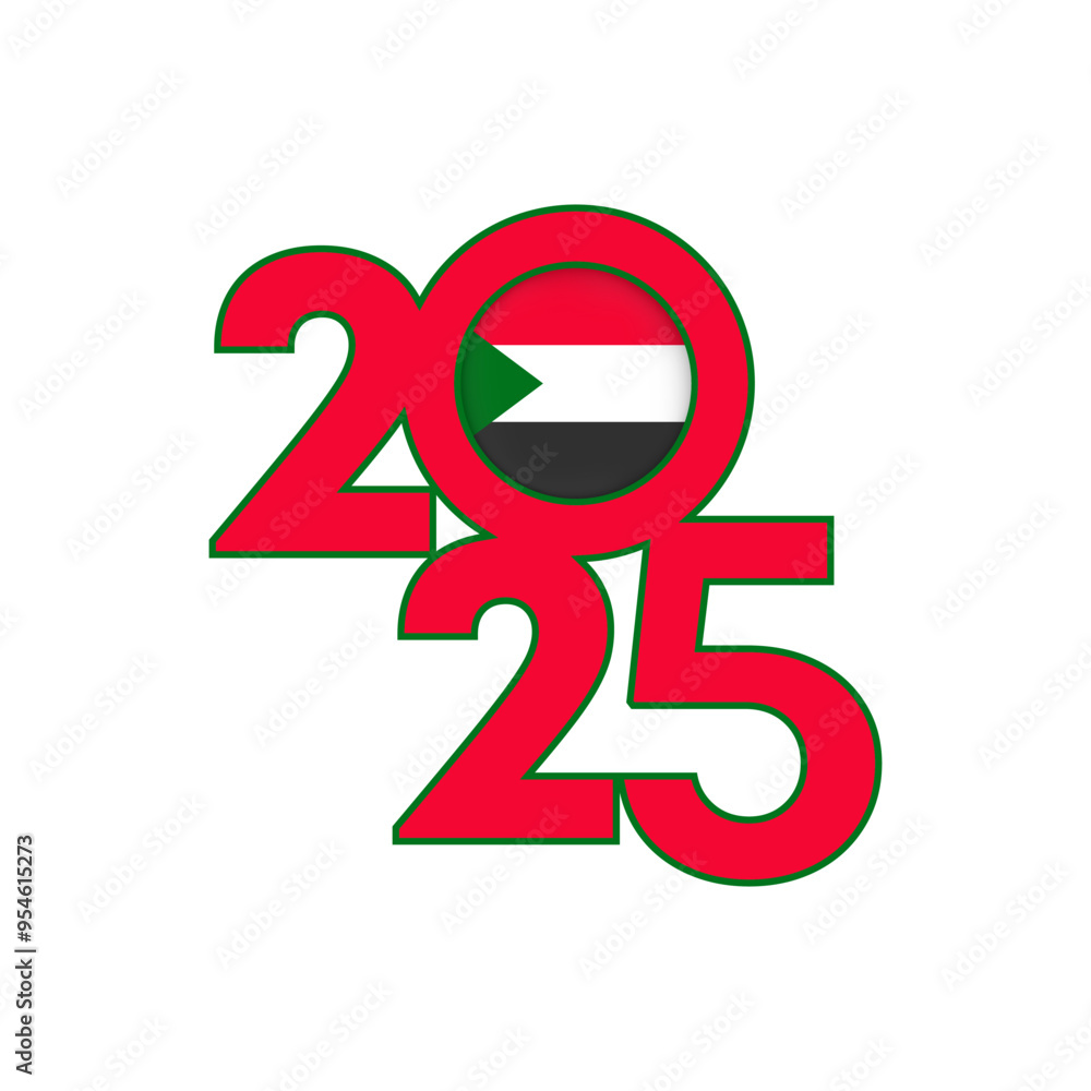 2025 banner with Sudan flag inside. Vector illustration. 2025 banner with Sudan flag inside. Vector illustration.