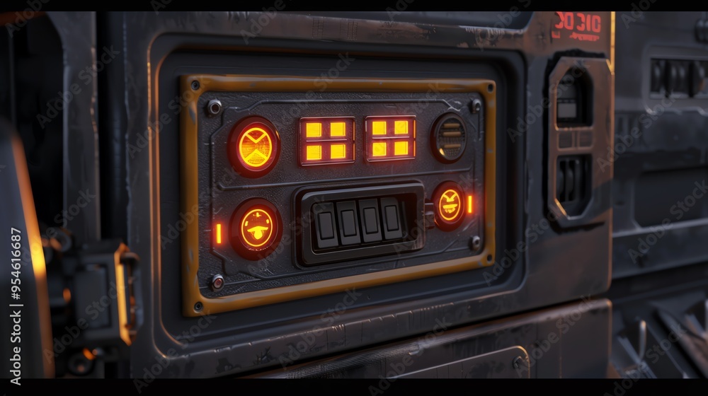 A detailed 3D render of a UTV dashboard light switch panel A detailed 3D render of a UTV dashboard light switch panel