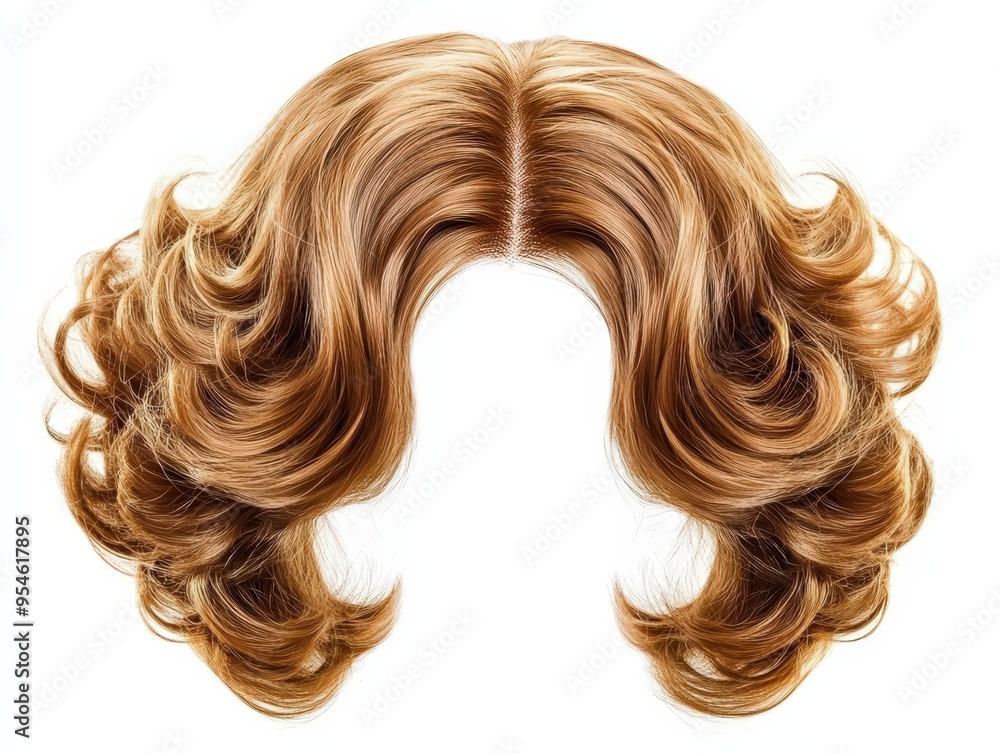 Classic 80S Perm Golden Brown Wig Isolated On White Background, Perfect For Retro Hair Fashion, Vintage Music Video Looks, And Fun Party Styling . Generative ai Classic 80S Perm Golden Brown Wig Isolated On White Background, Perfect For Retro Hair Fashion, Vintage Music Video Looks, And Fun Party Styling . Generative ai