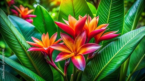 Vibrant blossoms unfurl amidst lush, emerald greenery, radiating an aura of refinement and sophistication.
