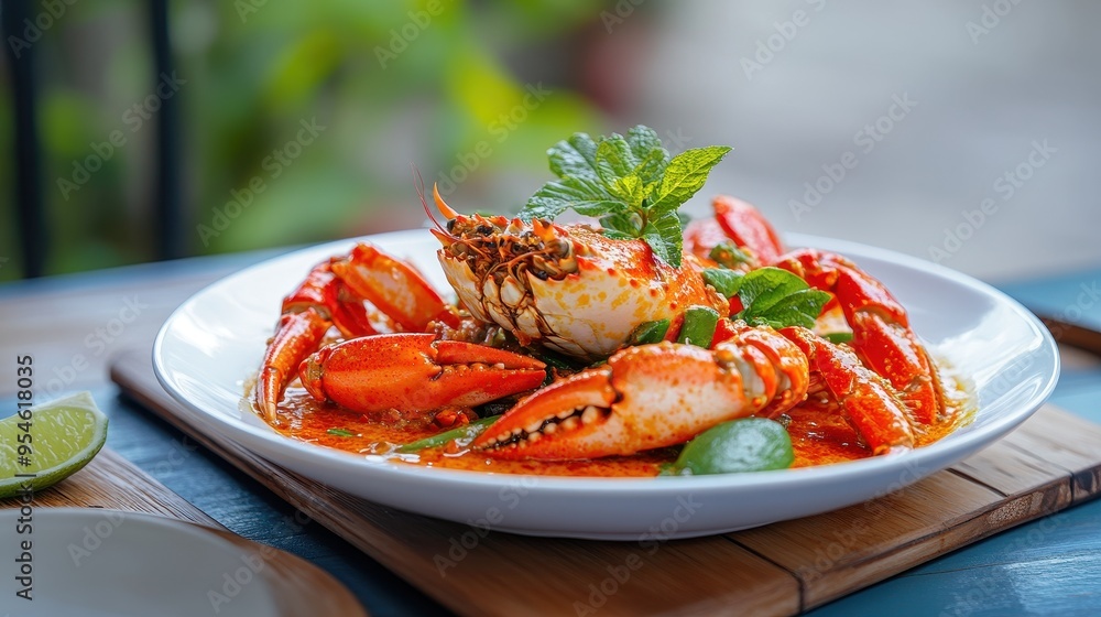 A vibrant dish featuring succulent crab and shrimp, garnished with herbs and lime, perfect for seafood lovers. A vibrant dish featuring succulent crab and shrimp, garnished with herbs and lime, perfect for seafood lovers.