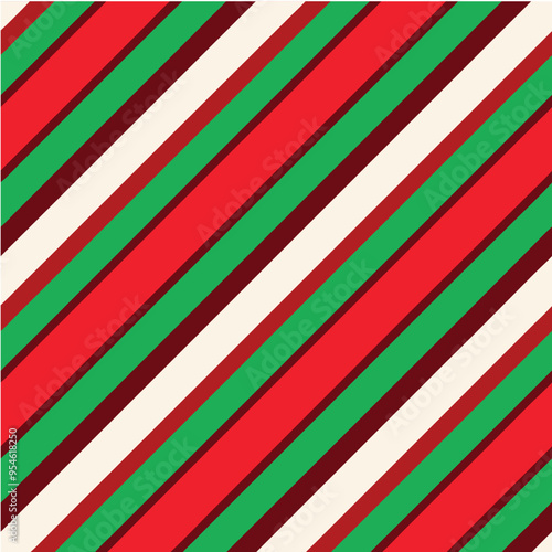 Red & Green Diagonal Stripes with Candy Cane Christmas Pattern vector illustration photo