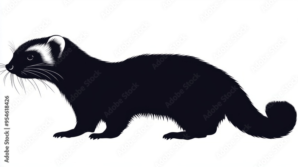 Silhouette of a ferret-like animal in a side view. Silhouette of a ferret-like animal in a side view.
