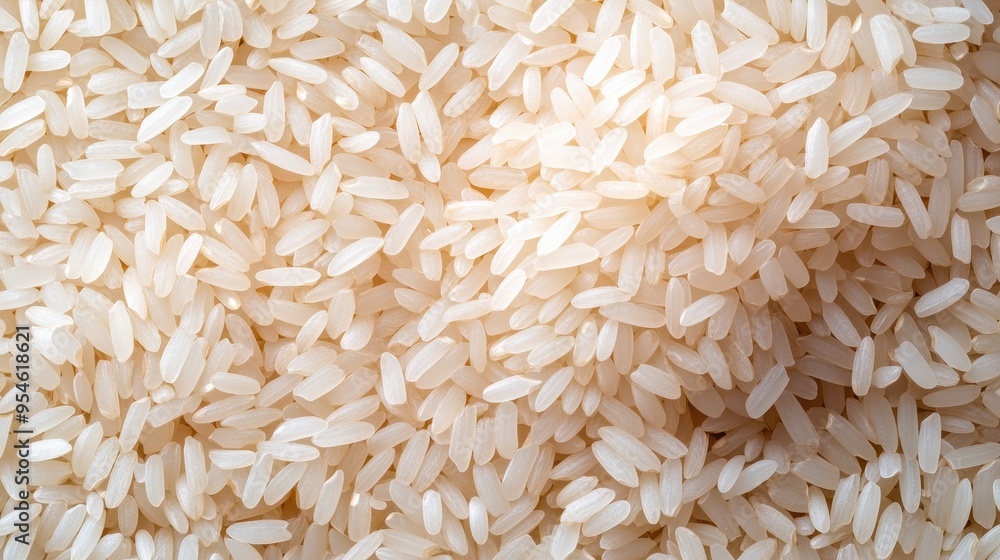 Close-up view of uncooked white rice grains, showcasing their smooth texture and natural colors for culinary backgrounds. Close-up view of uncooked white rice grains, showcasing their smooth texture and natural colors for culinary backgrounds.