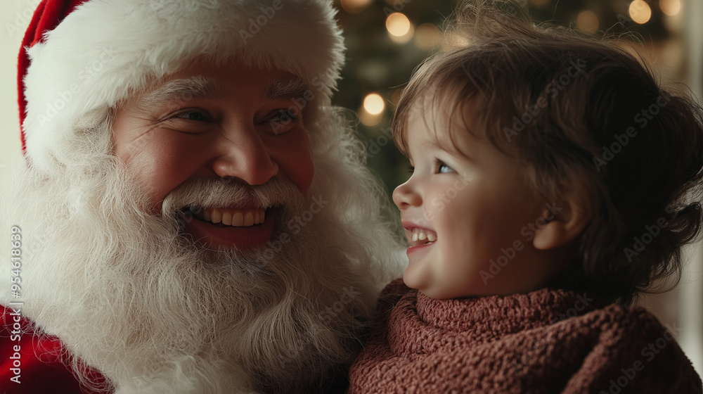 santa claus and child. Santa Claus is smiling warmly and engaging with the child, who may look excited, happy, or in awe. The interaction captures the joy and magic of the holiday season santa claus and child. Santa Claus is smiling warmly and engaging with the child, who may look excited, happy, or in awe. The interaction captures the joy and magic of the holiday season