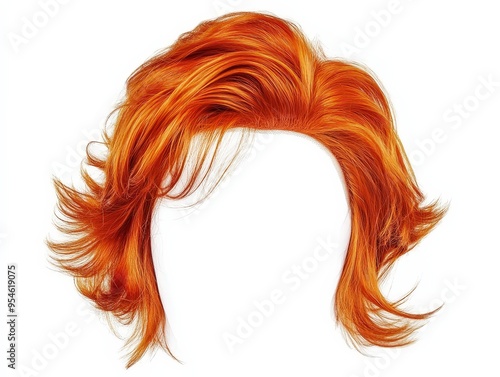 Retro Mullet Fiery Copper Wig Isolated On White Background, Ideal For Vintage Fashion Editorials, Bold Hair Statements, And Music Video Hair Styles . Generative ai