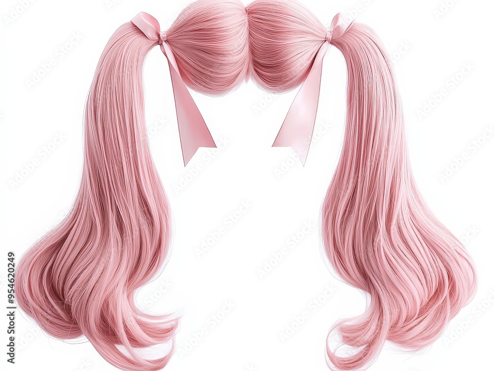 Twin Tails With Ribbons Pastel Pink Wig On White Background, Perfect For Cute Cosplay, Fashion Shoots, And Character Design Illustrations . Generative ai Twin Tails With Ribbons Pastel Pink Wig On White Background, Perfect For Cute Cosplay, Fashion Shoots, And Character Design Illustrations . Generative ai