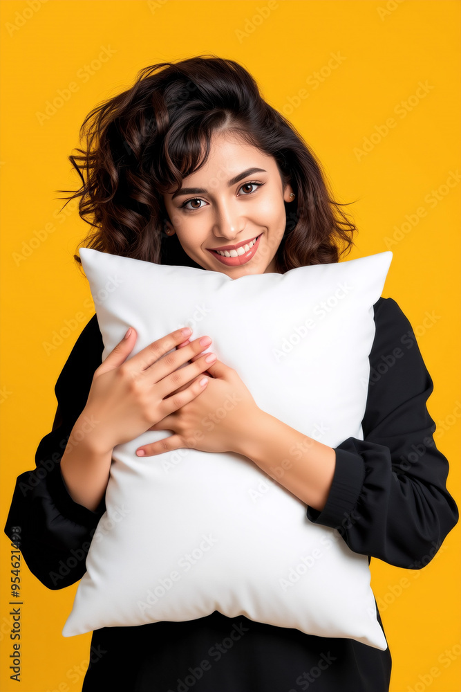 Pillow mockup with woman model Pillow mockup with woman model