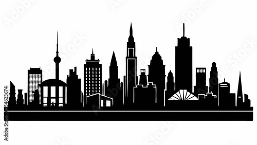 City land scape silhouette. skyline cily design. Downtown with high skyscrapers. Urban life and buildings architecture vector illustration