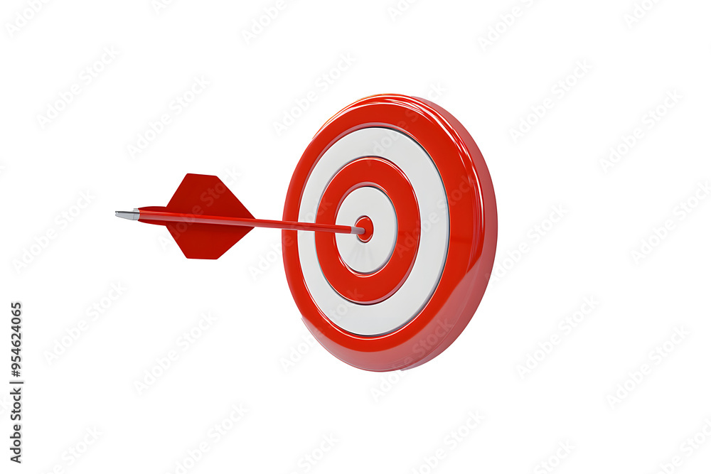 Red arrow aim to business target goal hit success center accuracy competition symbol or strategy dartboard and winner bullseye archery isolated on white 3d background icon with marketing achievement. Red arrow aim to business target goal hit success center accuracy competition symbol or strategy dartboard and winner bullseye archery isolated on white 3d background icon with marketing achievement.