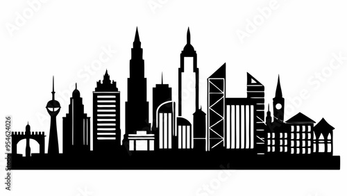 City land scape silhouette. skyline cily design. Downtown with high skyscrapers. Urban life and buildings architecture vector illustration