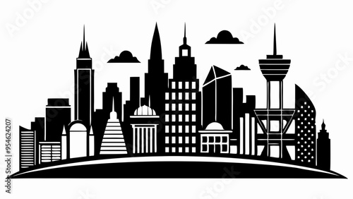 City land scape silhouette. skyline cily design. Downtown with high skyscrapers. Urban life and buildings architecture vector illustration