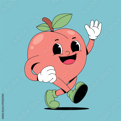 Cartoon walking peach fruit