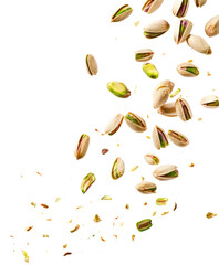 flying pistachios isolated on white or transparent png