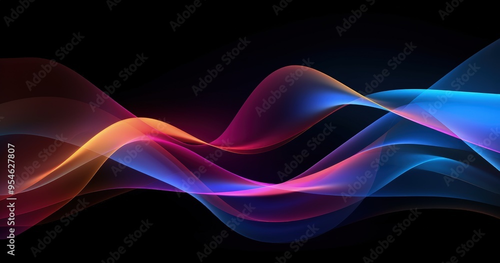 Fototapeta premium A vibrant, flowing abstract design featuring smooth waves of color on a dark background, ideal for digital art or graphic resources.
