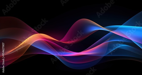 A vibrant, flowing abstract design featuring smooth waves of color on a dark background, ideal for digital art or graphic resources.