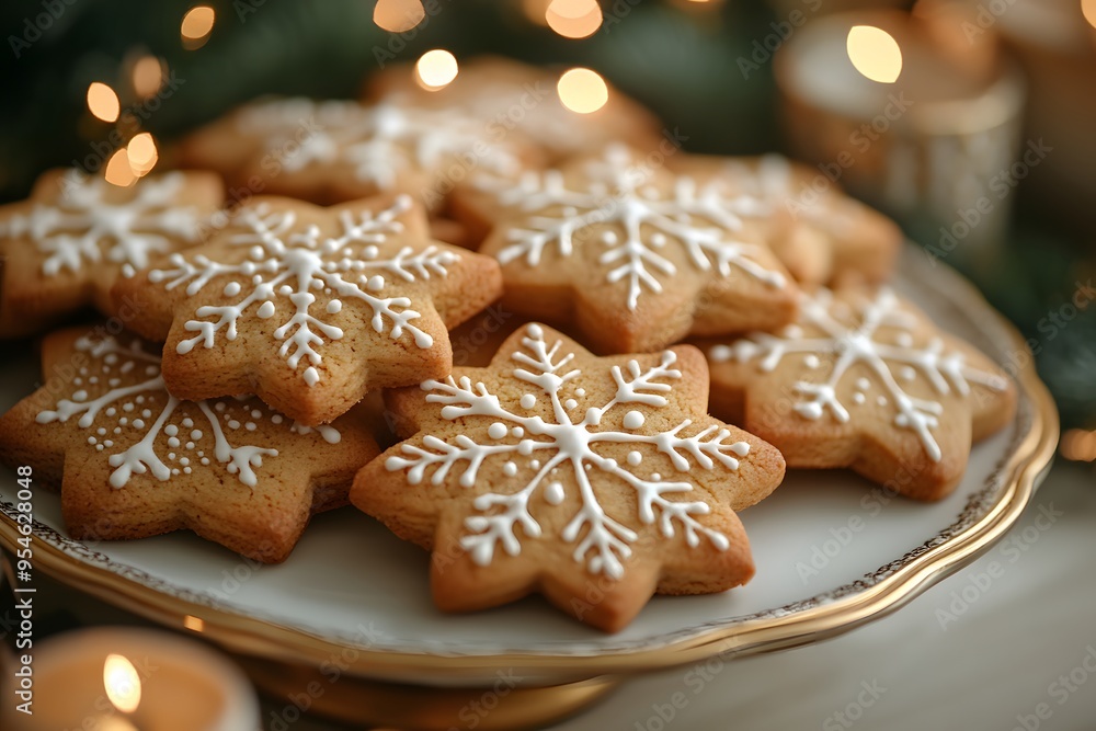 Plate of Freshly Baked Christmas Cookies on a Festive Table Plate of Freshly Baked Christmas Cookies on a Festive Table