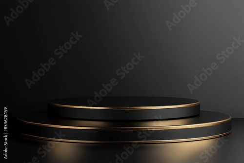 3D rendering of Black Week Super Sale background for product presentation. Realistic black friday podium for product showcase. Dark background golden text lettering with generative ai