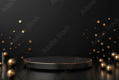 3D rendering of Black Week Super Sale background for product presentation. Realistic black friday podium for product showcase. Dark background golden text lettering with generative ai