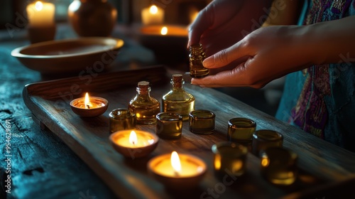 Aromatic Spa Ritual with Candles and Essential Oils