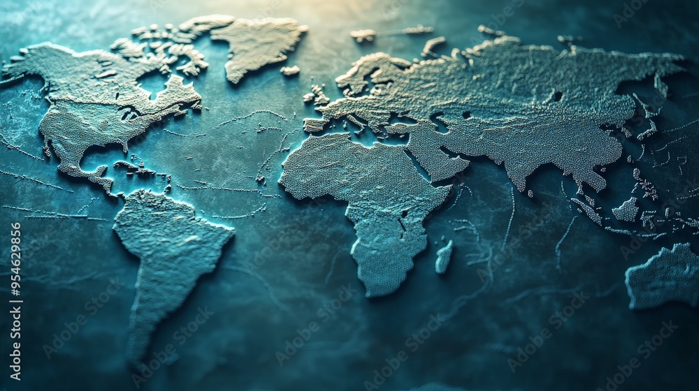 Digital Global Network Map in Cool Blue Tones Digital Global Network Map in Cool Blue Tones