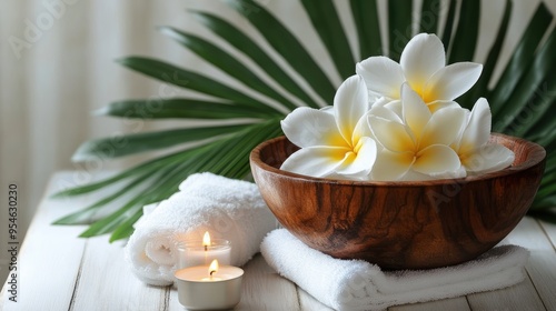 Relaxing Spa Setting with Flowers, Candles, and Towels