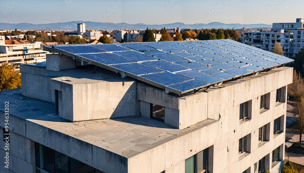 Fototapeta premium Panneaux solaires sur le toit d'un immeuble résidentiel