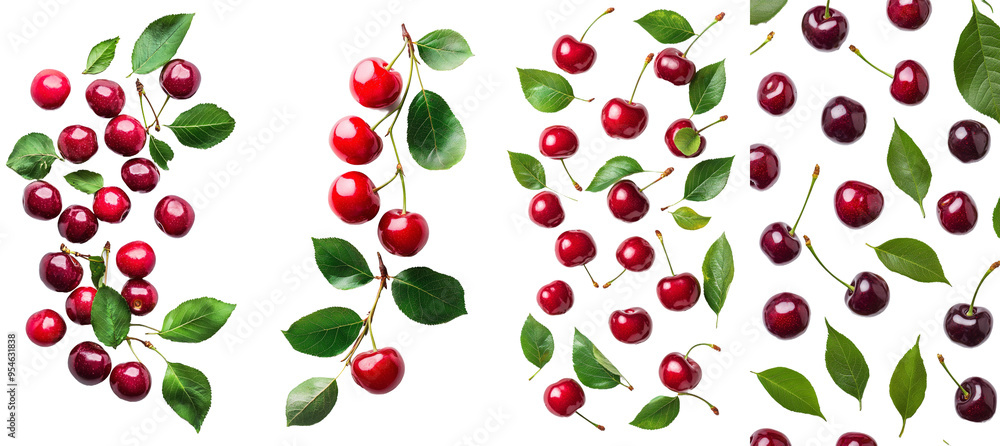 Flowing cherry, isolated on white background, sharp focus Flowing cherry, isolated on white background, sharp focus