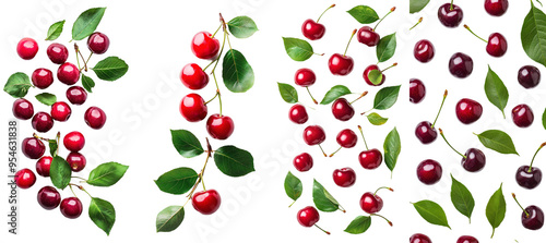 Flowing cherry, isolated on white background, sharp focus