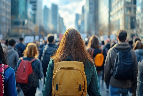 People in solidarity in crowded urban street during day light